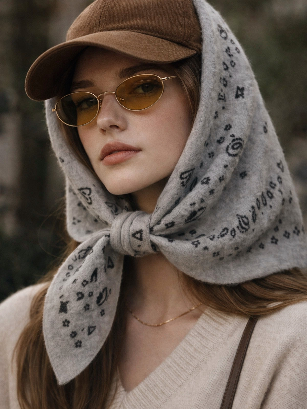 Bandana XXL Sahara Grey de cashmere 100% — pañuelo suave y elegante