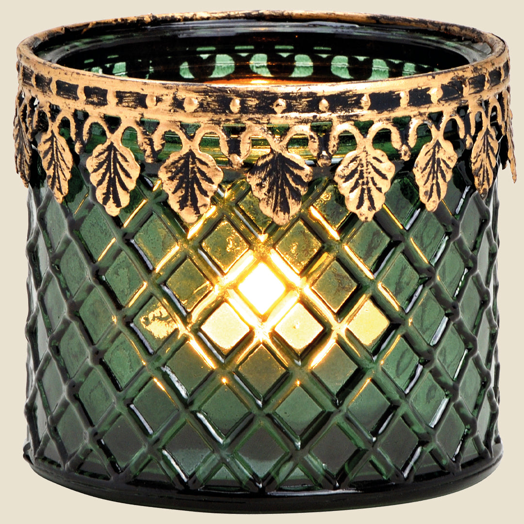 Juego de 3 porta velas grabados mil verdes