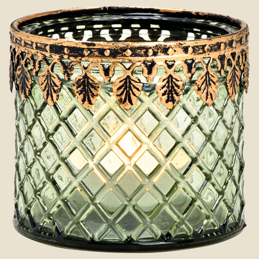 Juego de 3 porta velas grabados mil verdes