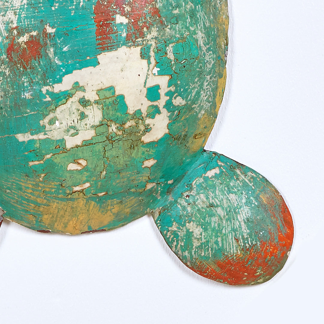 Tortuga de pared decoración de metal en naranja y turquesa efecto vintage