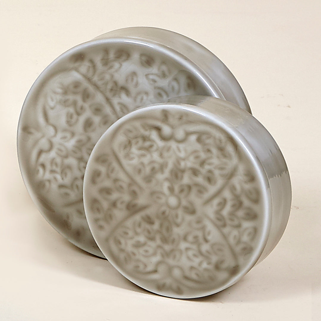 Juego de 2 cajas Grecia con tapa en metal con esmaltado color aqua y color gris