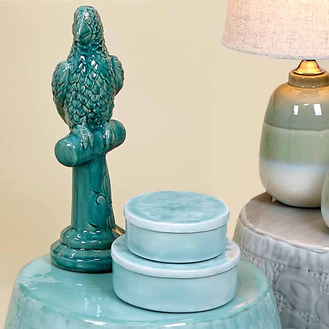 Juego de 2 cajas Grecia con tapa en metal con esmaltado color aqua y color gris