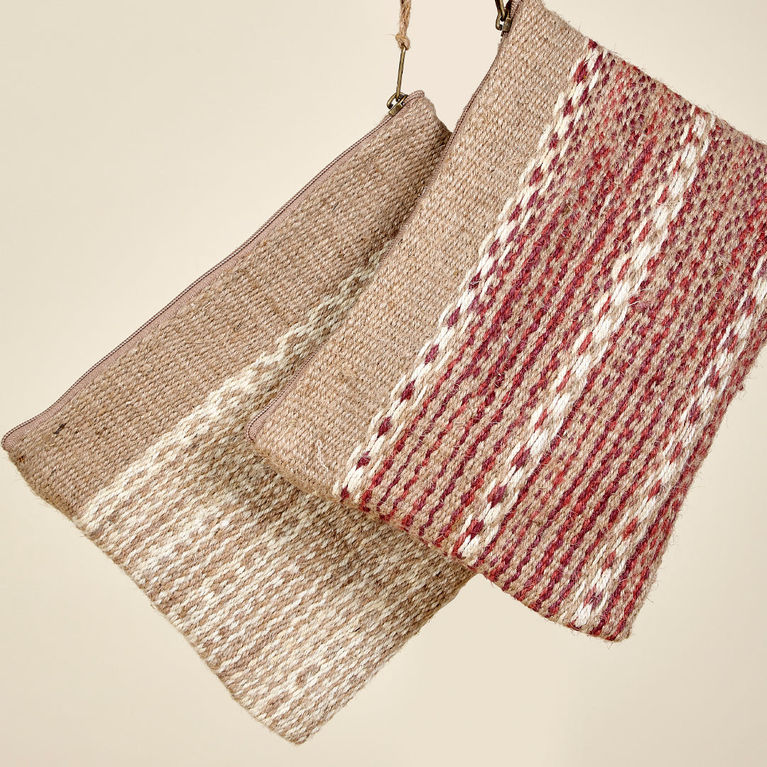 Neceser Verbier de yute natural en blanco y granate