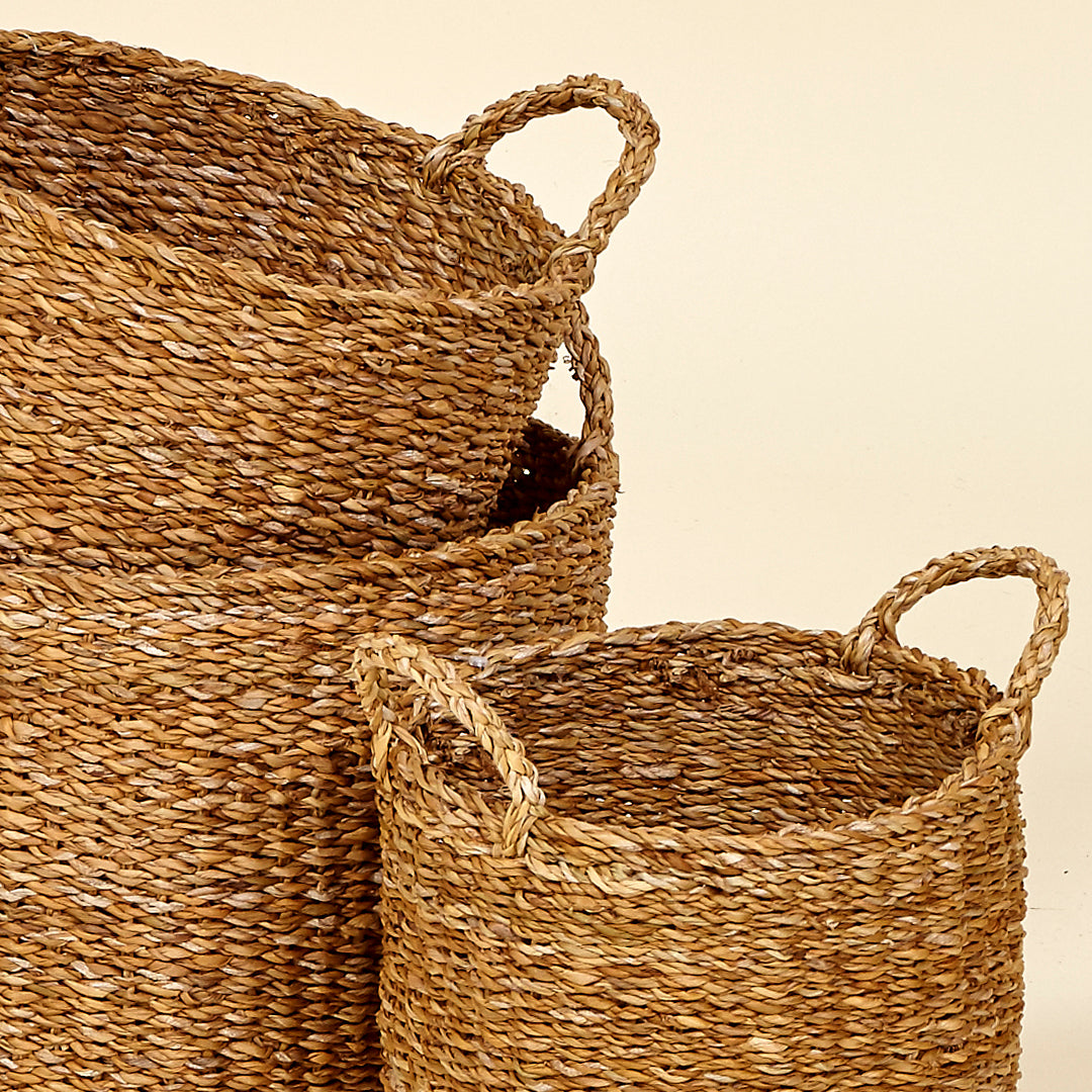 Juego de 3 cestas natural con asas de mimbre
