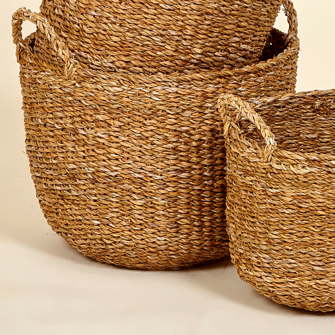 Juego de 3 cestas natural con asas de mimbre