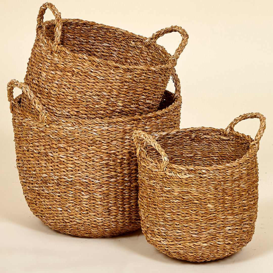 Juego de 3 cestas natural con asas de mimbre