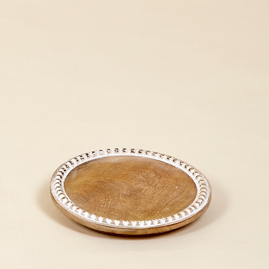 Centro bandeja redonda motivo bolitas madera de mango