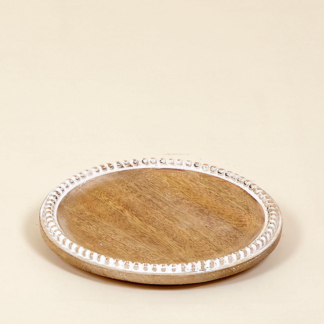 Centro bandeja redonda motivo bolitas madera de mango