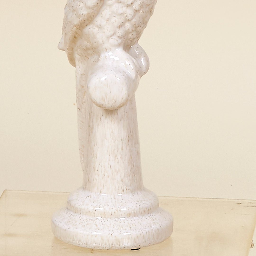 Pájaro peana de cerámica en forma de columna blanca