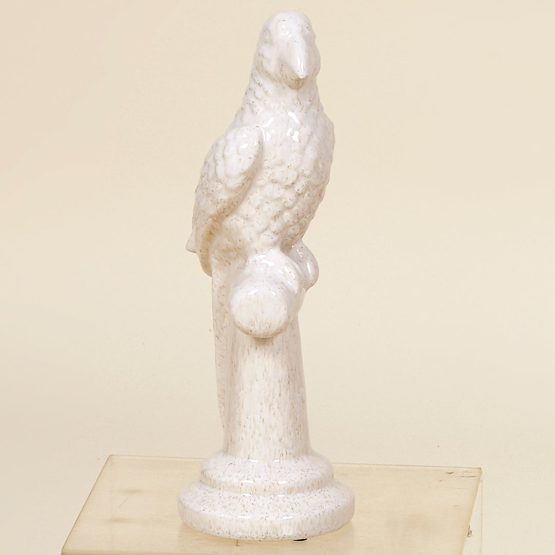 Pájaro peana de cerámica en forma de columna blanca