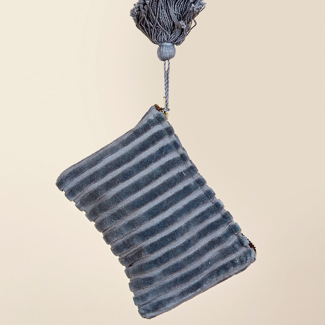 Monedero Gala velvet de terciopelo en mostaza, terracota y gris