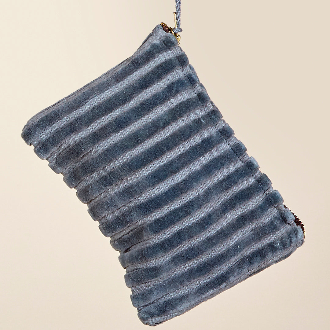 Monedero Gala velvet de terciopelo en mostaza, terracota y gris