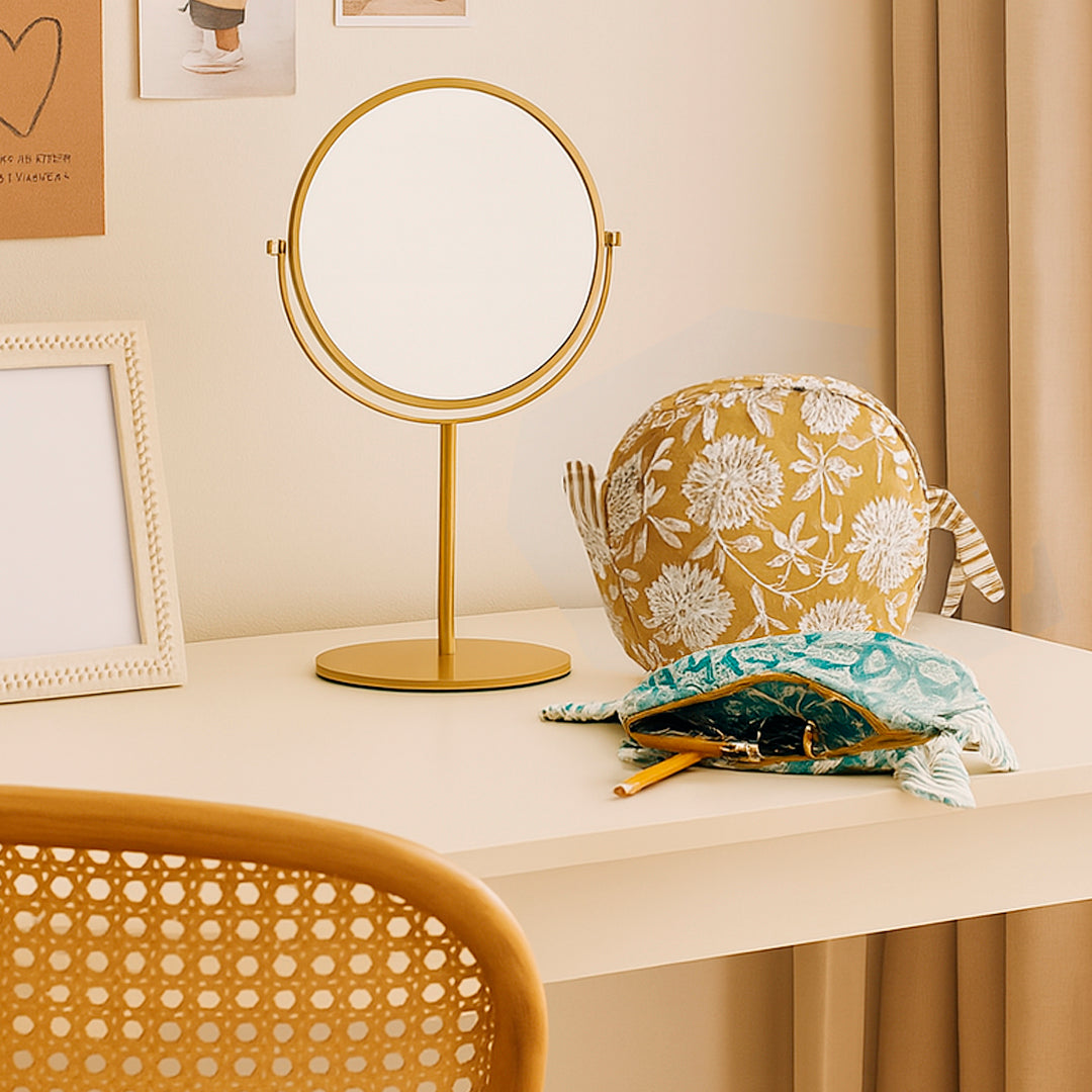 Monedero Rimini flores y rayas de algodón en color turquesa y mostaza