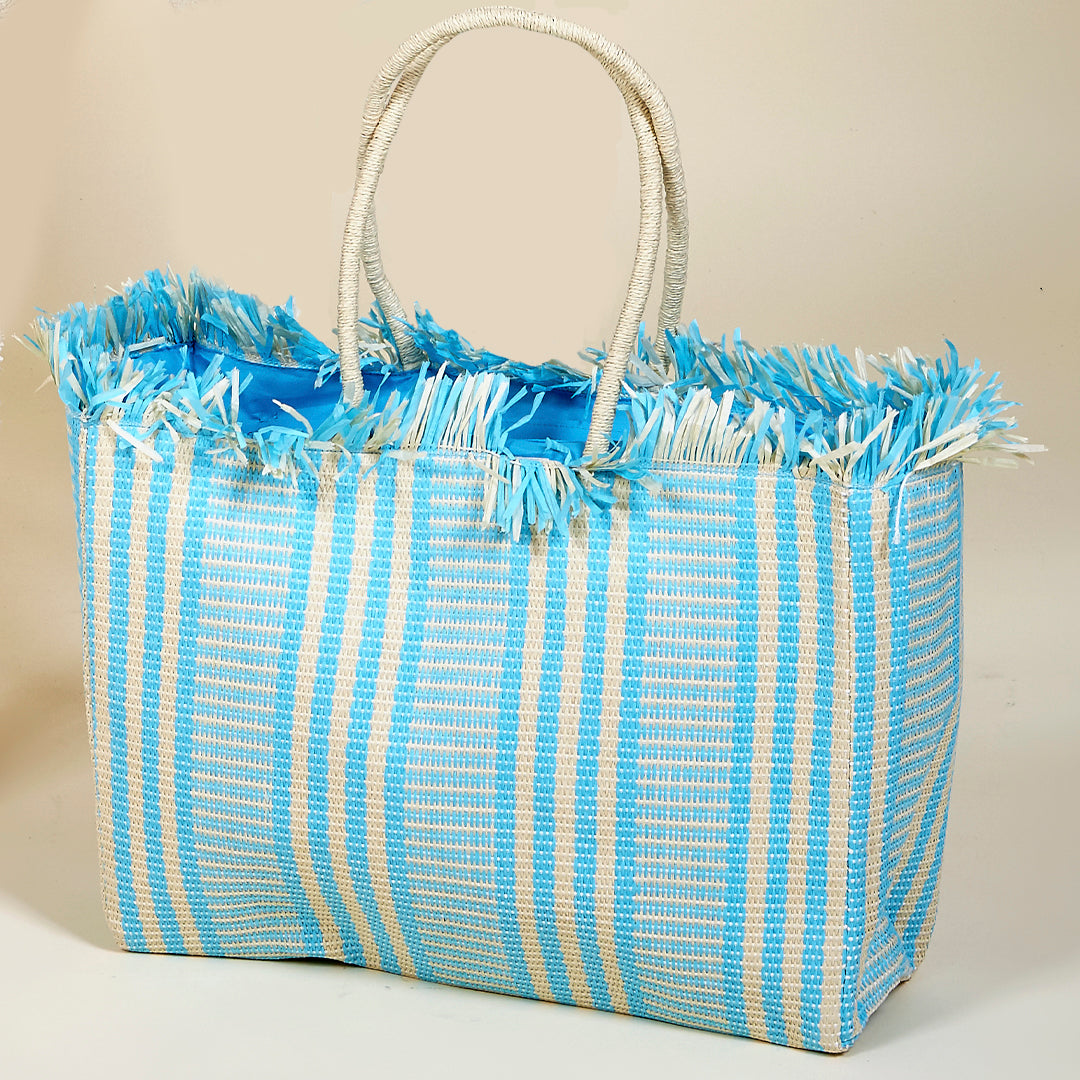 Bolsa Cala Rosa de paja de papel en color turquesa y rosa