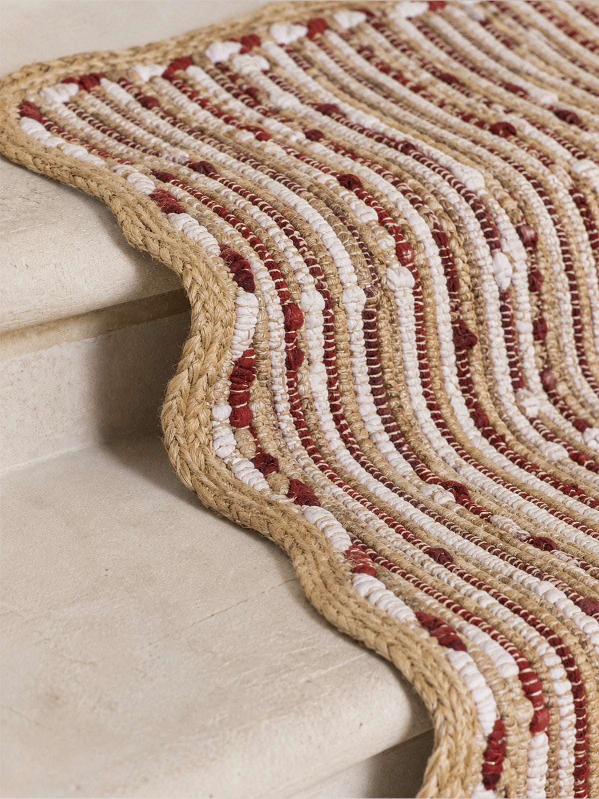 Alfombra de Yute y Algodón Burgundy, Blanco y Natural 120x180 cm