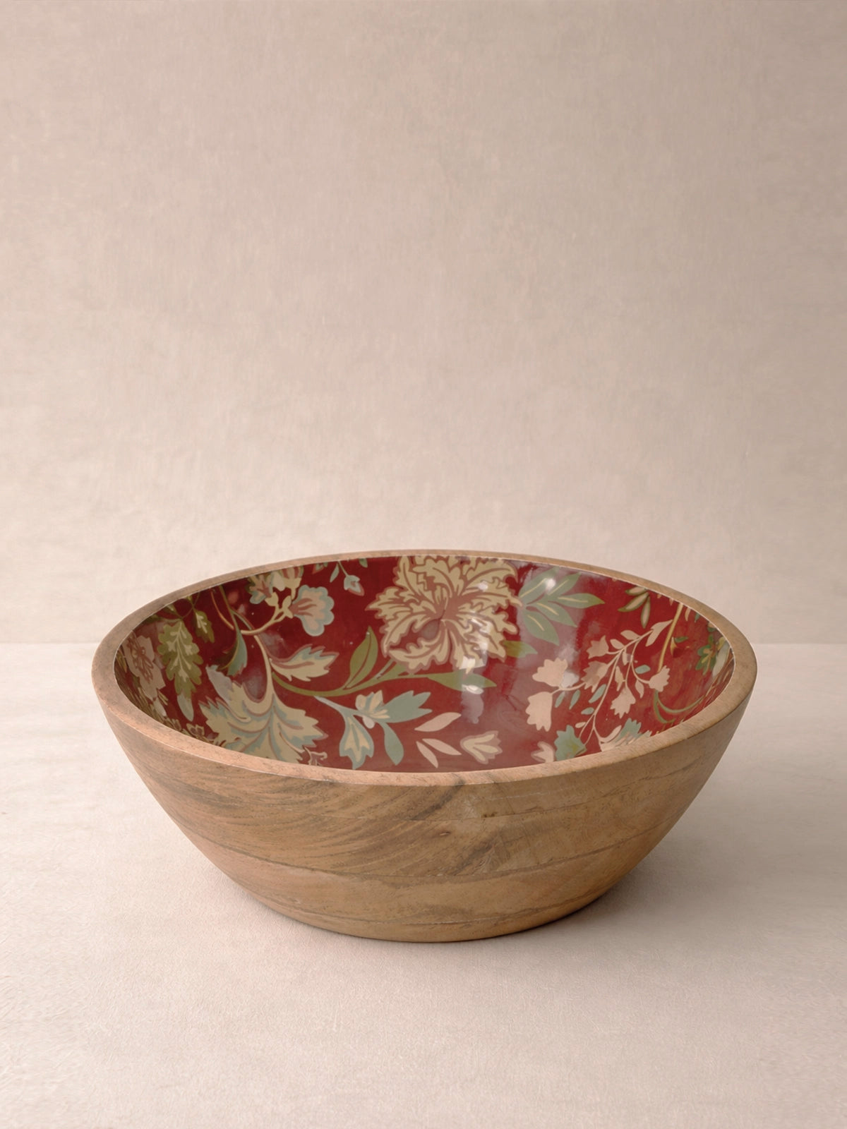 Bol Grande de Madera de Mango 30 cm | Ensaladera Decorativa Floral Burgundy