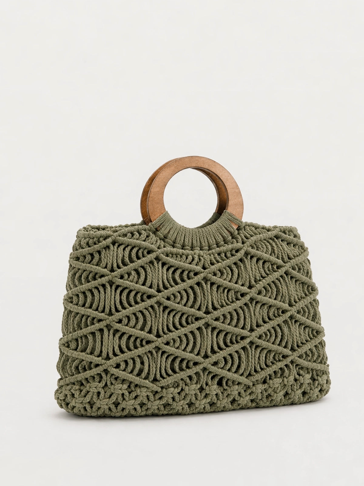 Bolso Bali de crochet artesanal con asas de madera — bolso hecho a mano