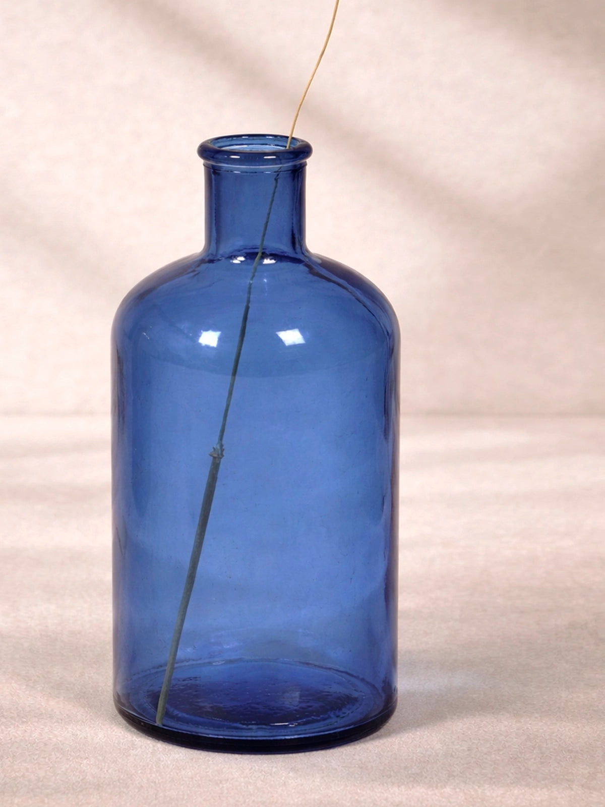 Botella de Farmacia de Vidrio Reciclado Azul | Jarrón Decorativo Vintage y Minimalista