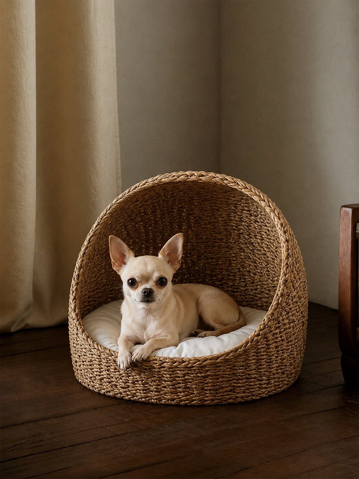 Cama para mascotas de junco de mar Corso con cojín