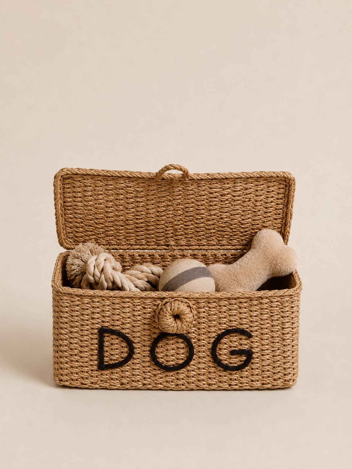 Cesta Dog rectangular con tapa de fibra natural