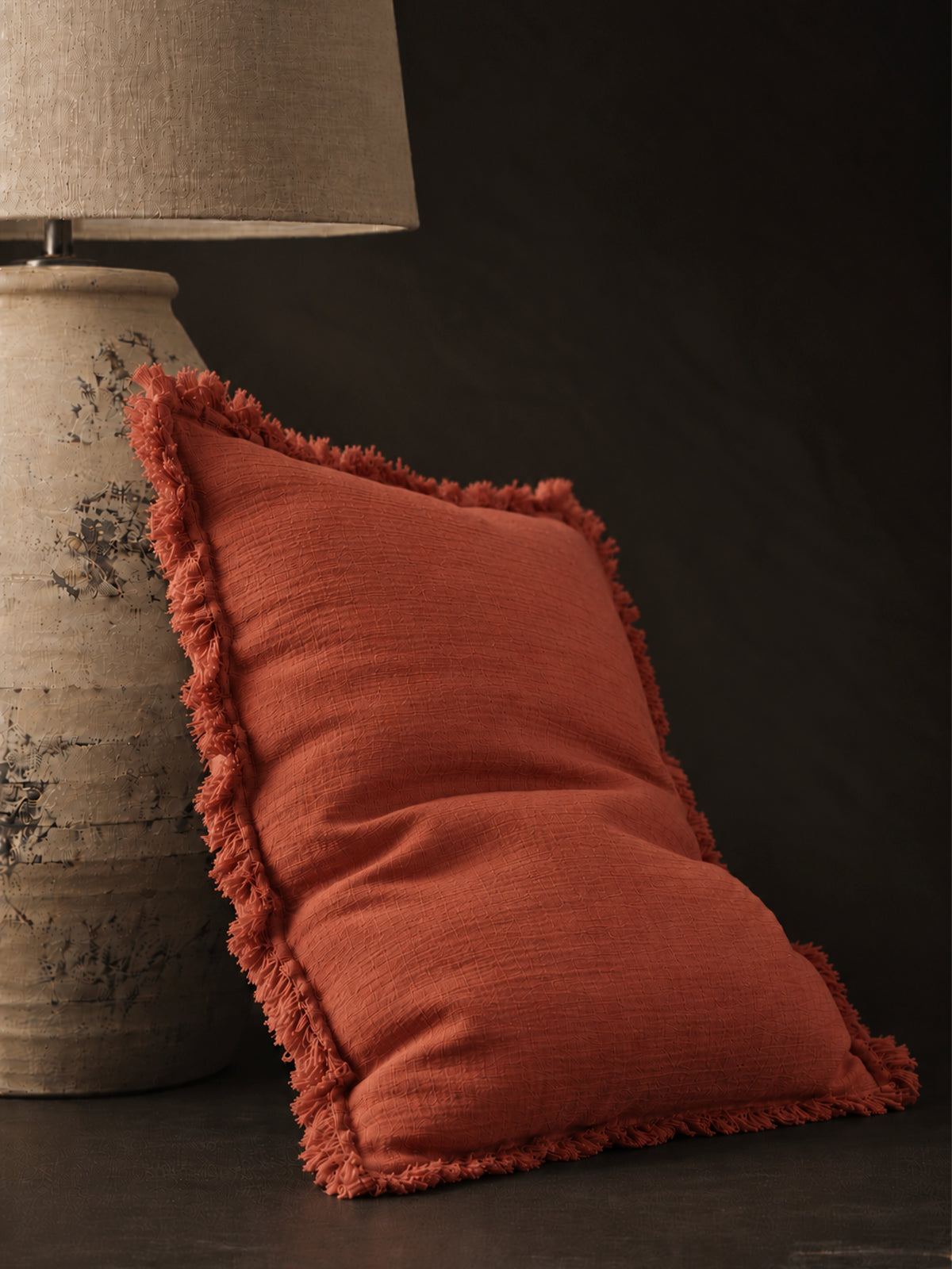 Funda de cojín de Bambula con Flecos 40x60 cm – Mostaza o Terracota