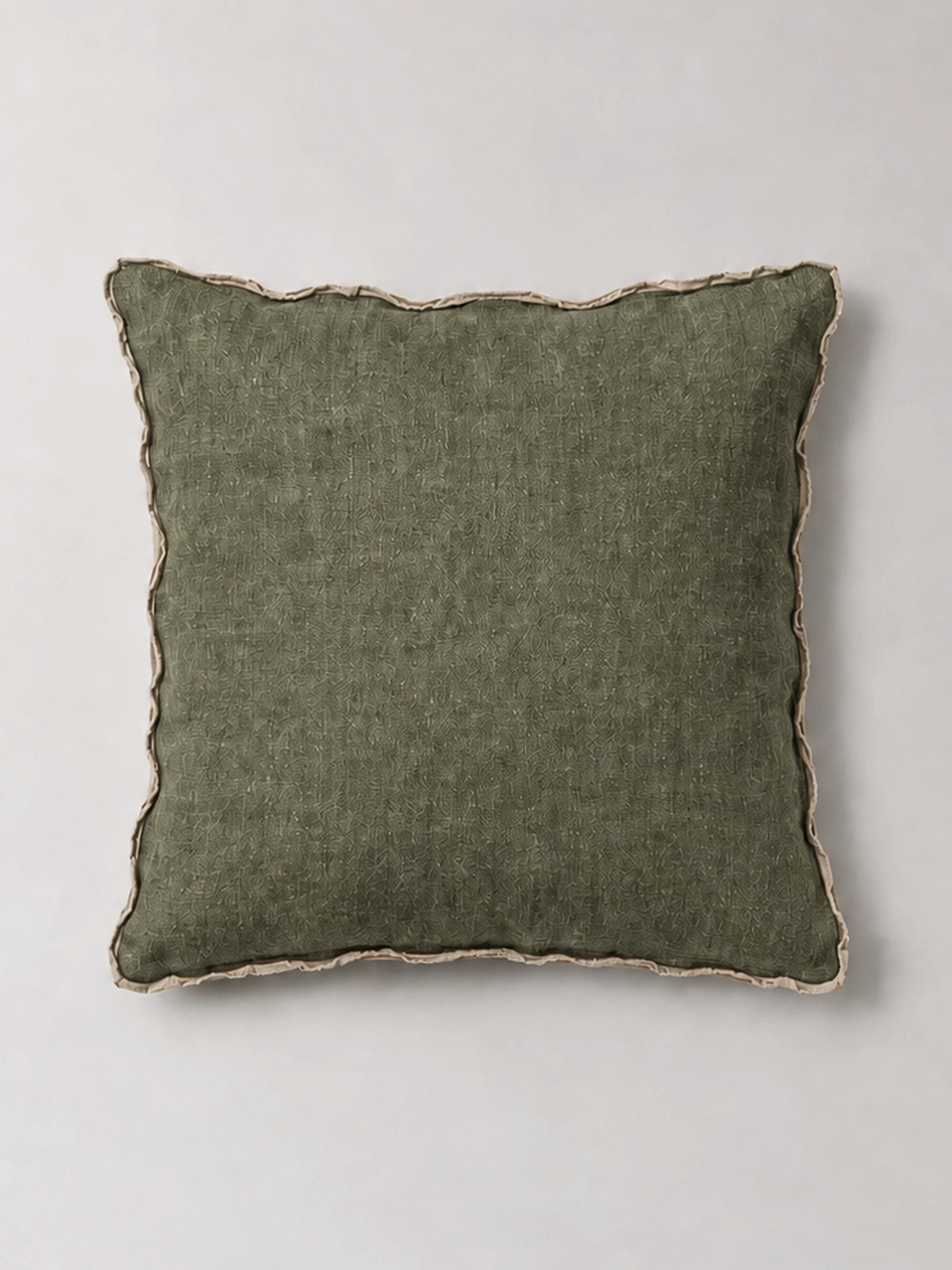 Funda de cojín de lino Siena verde oliva y beige 60 × 60 cm