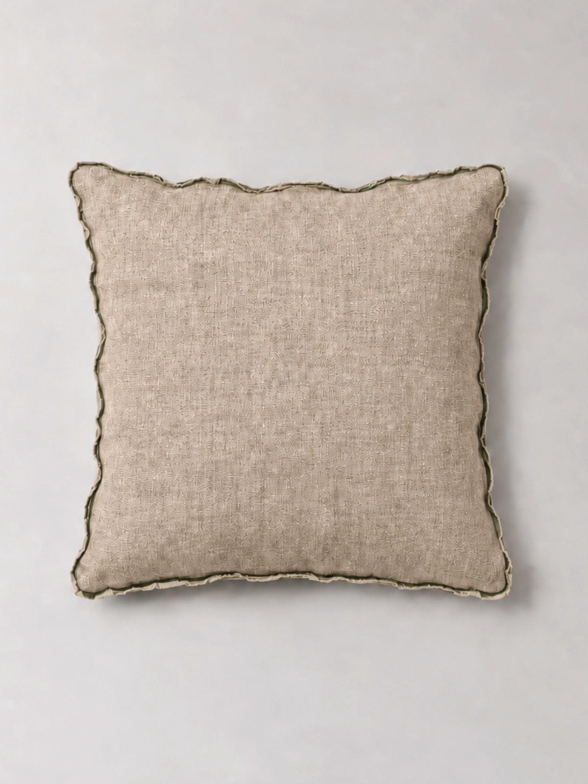 Funda de cojín de lino Siena verde oliva y beige 60 × 60 cm