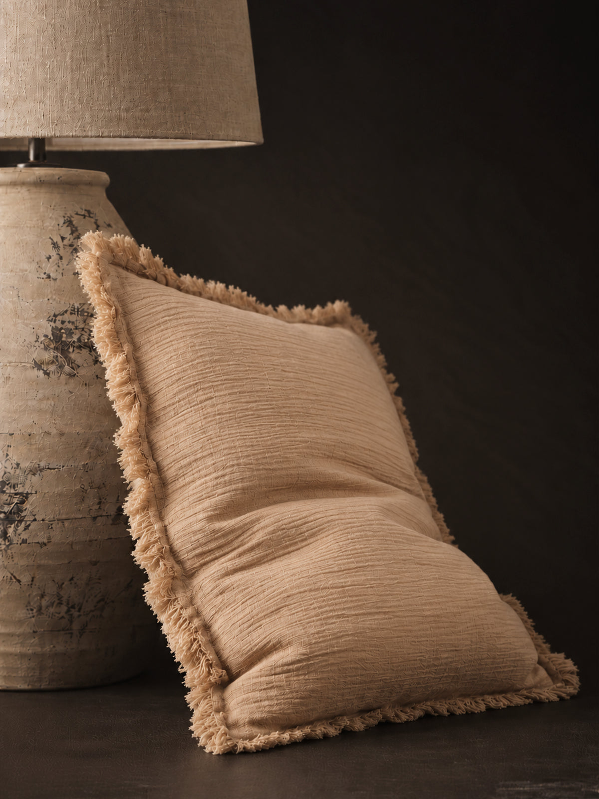 Funda de Cojín de Bambula con Flecos 40x60 cm – Blanco o Beige