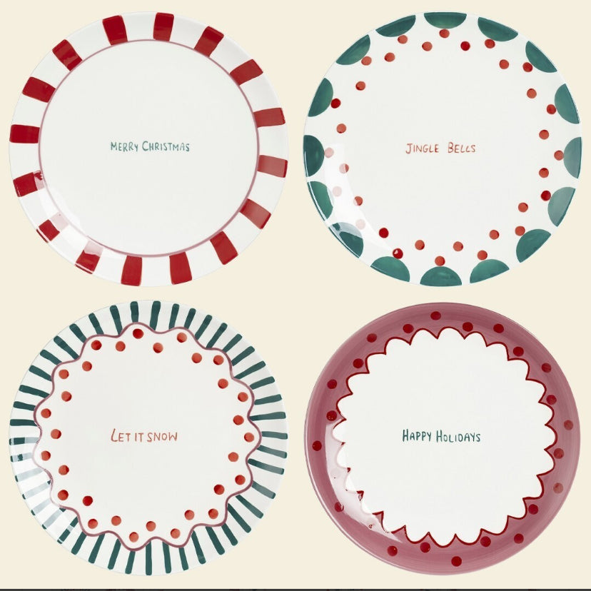 Juego de 4 platos navideños de cerámica