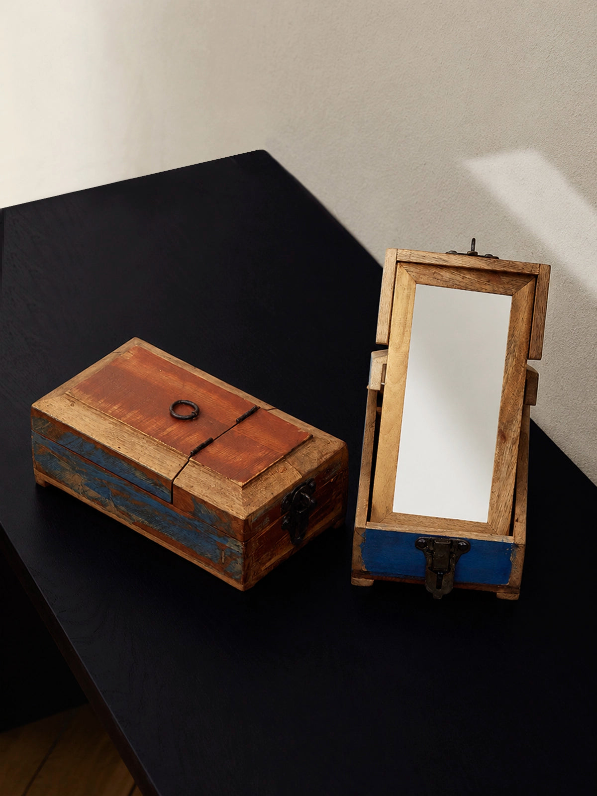 Joyero Antique de madera con espejo 29 x 15 x 10 cm