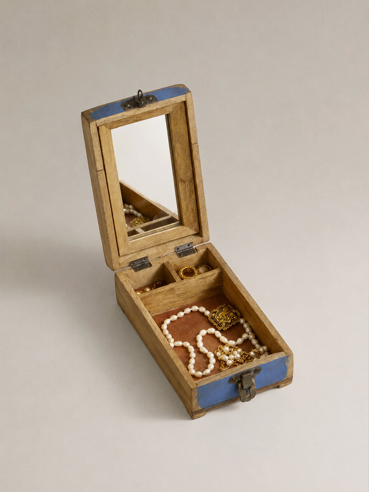 Joyero Antique de madera con espejo 29 x 15 x 10 cm