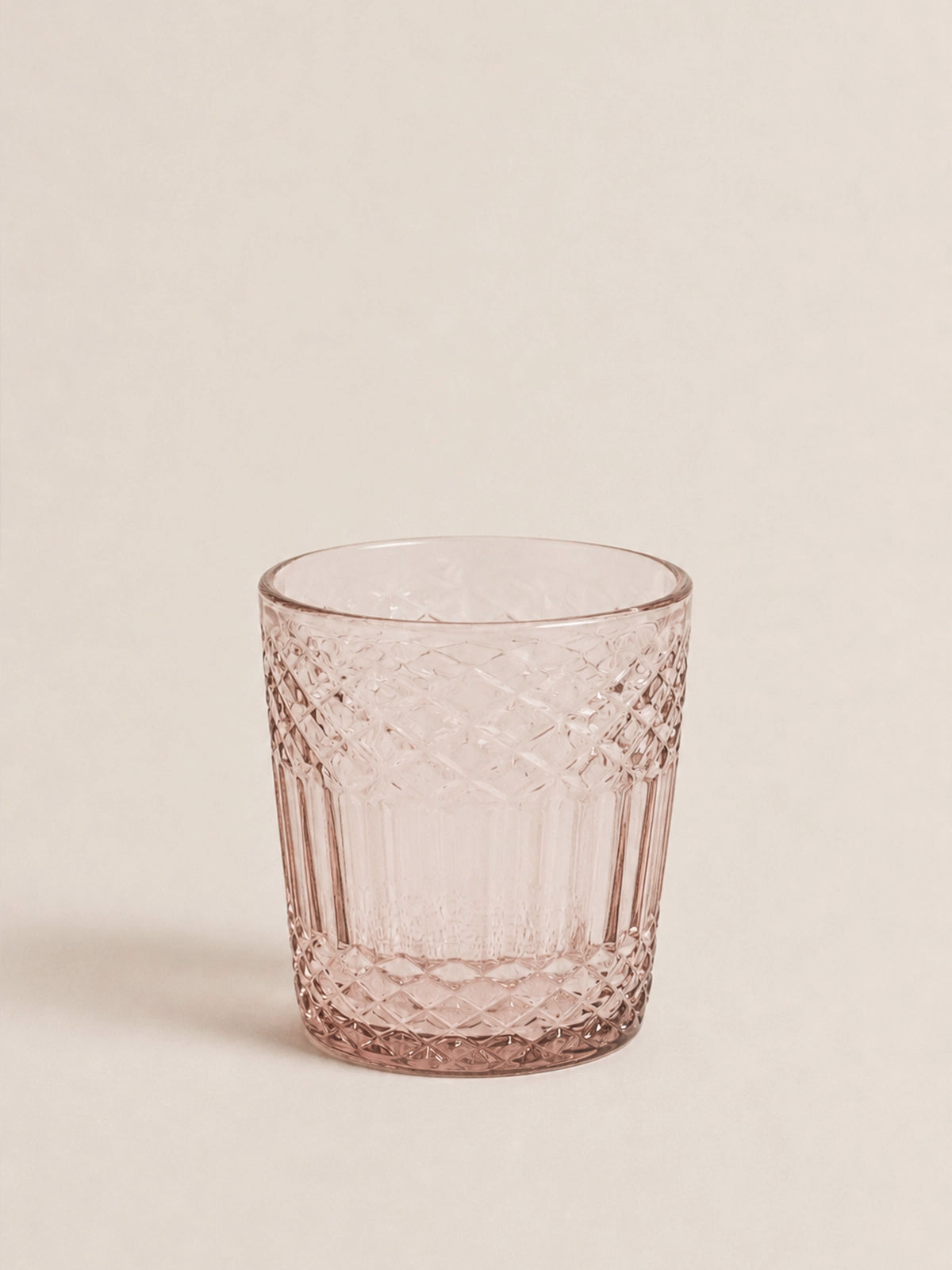 Juego de 12 vasos de cristal grabado color malva colección Rosé Mediterráneo 8x10cm