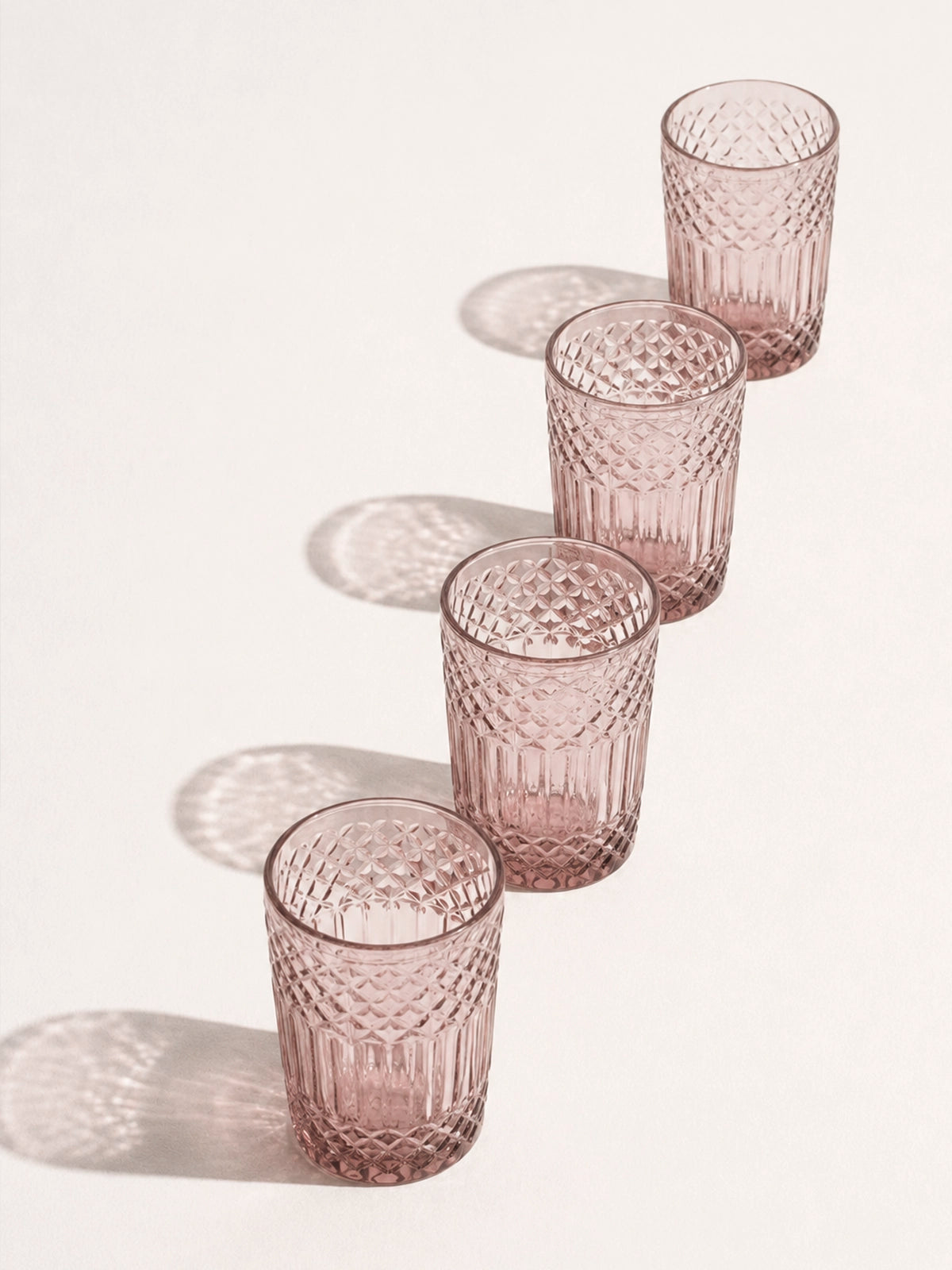 Juego de 6 Vasos Vintage de Cristal Malva con Relieve 8x13cm