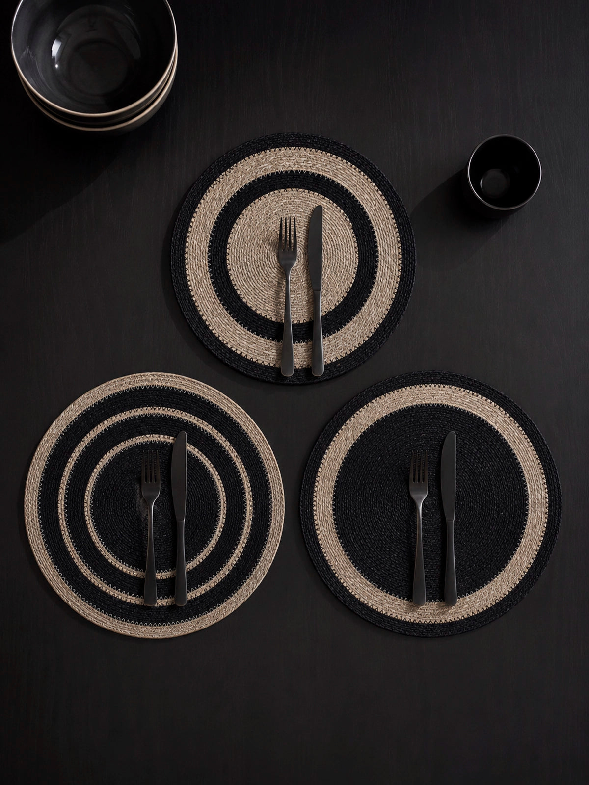 Juego de 3 Individuales de Seagrass Nara – Negro y Natural