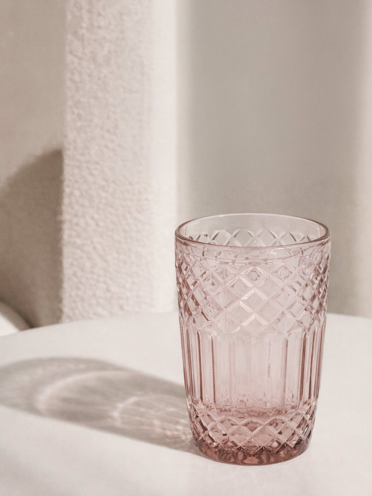 Juego de 6 Vasos Vintage de Cristal Malva con Relieve 8x13cm
