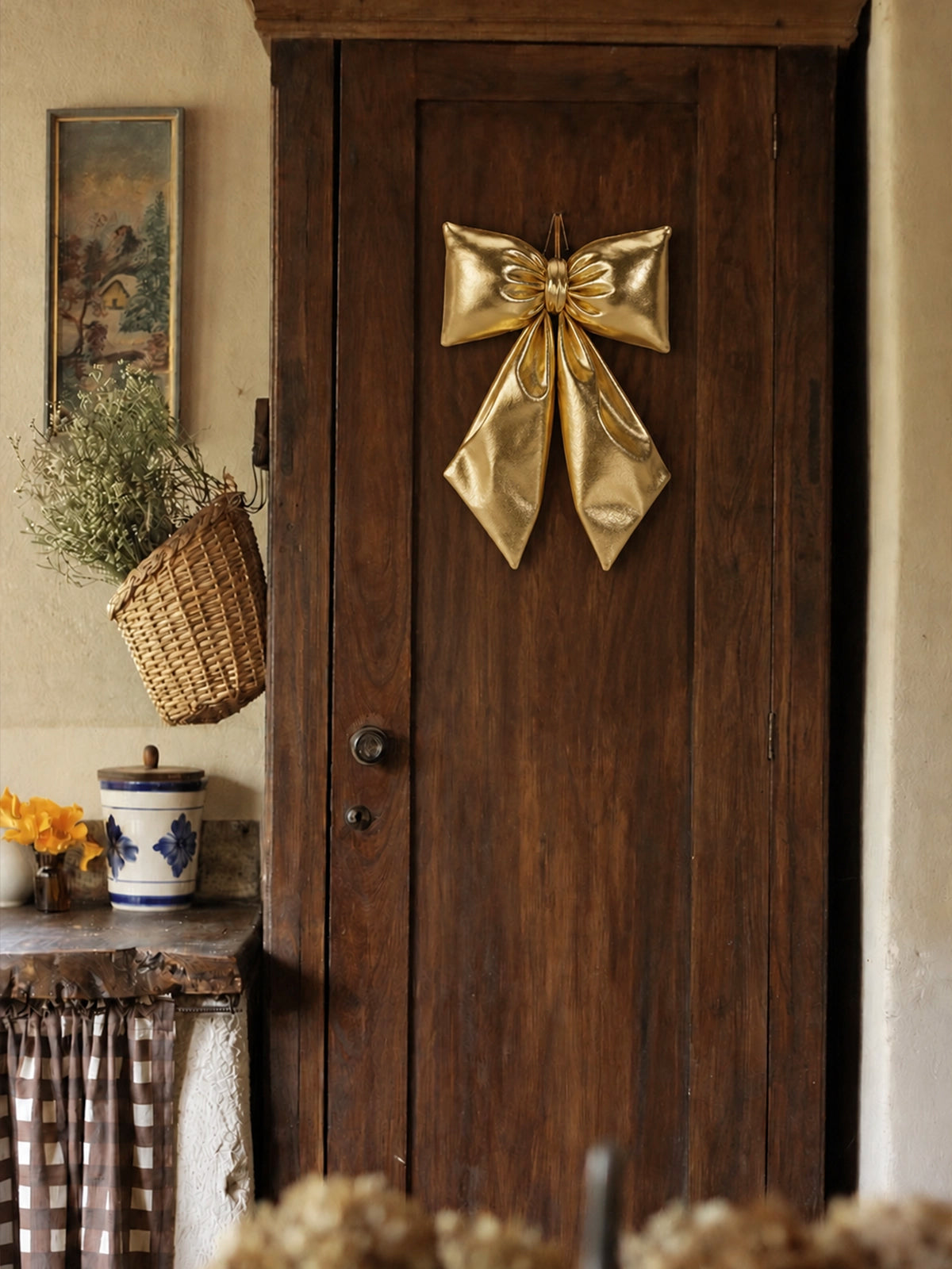 Lazo Navideño Colgante Acolchado de Poliéster Dorado – 20 cm
