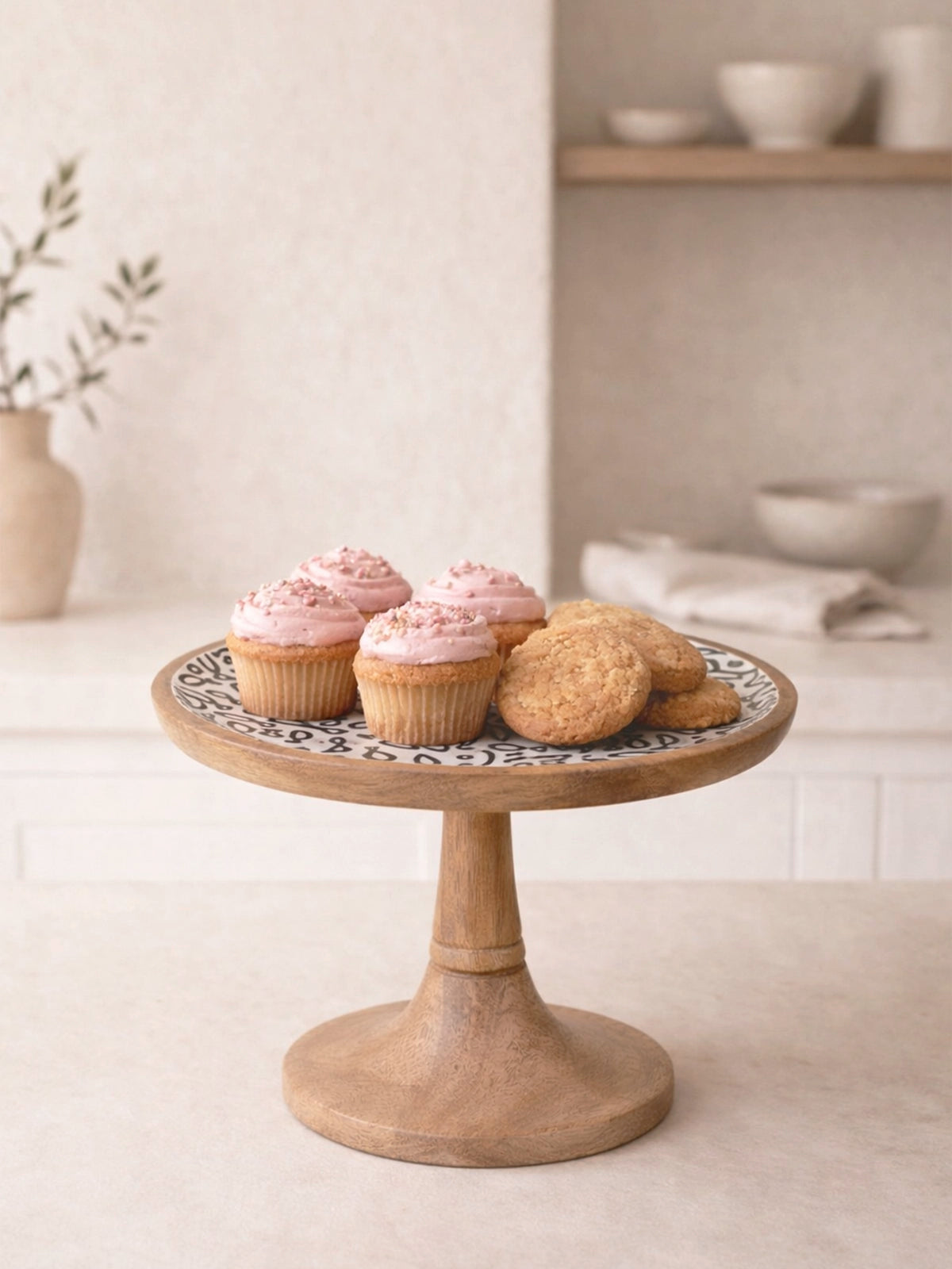 Pastelero Egeo de madera de mango estampado topos o peces