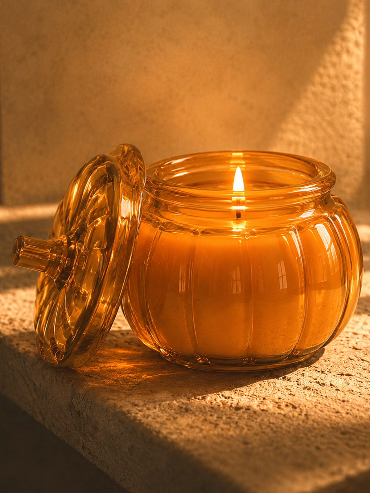 Juego de 3 Velas Calabaza de Cristal – Rojo, Naranja y Verde Oliva