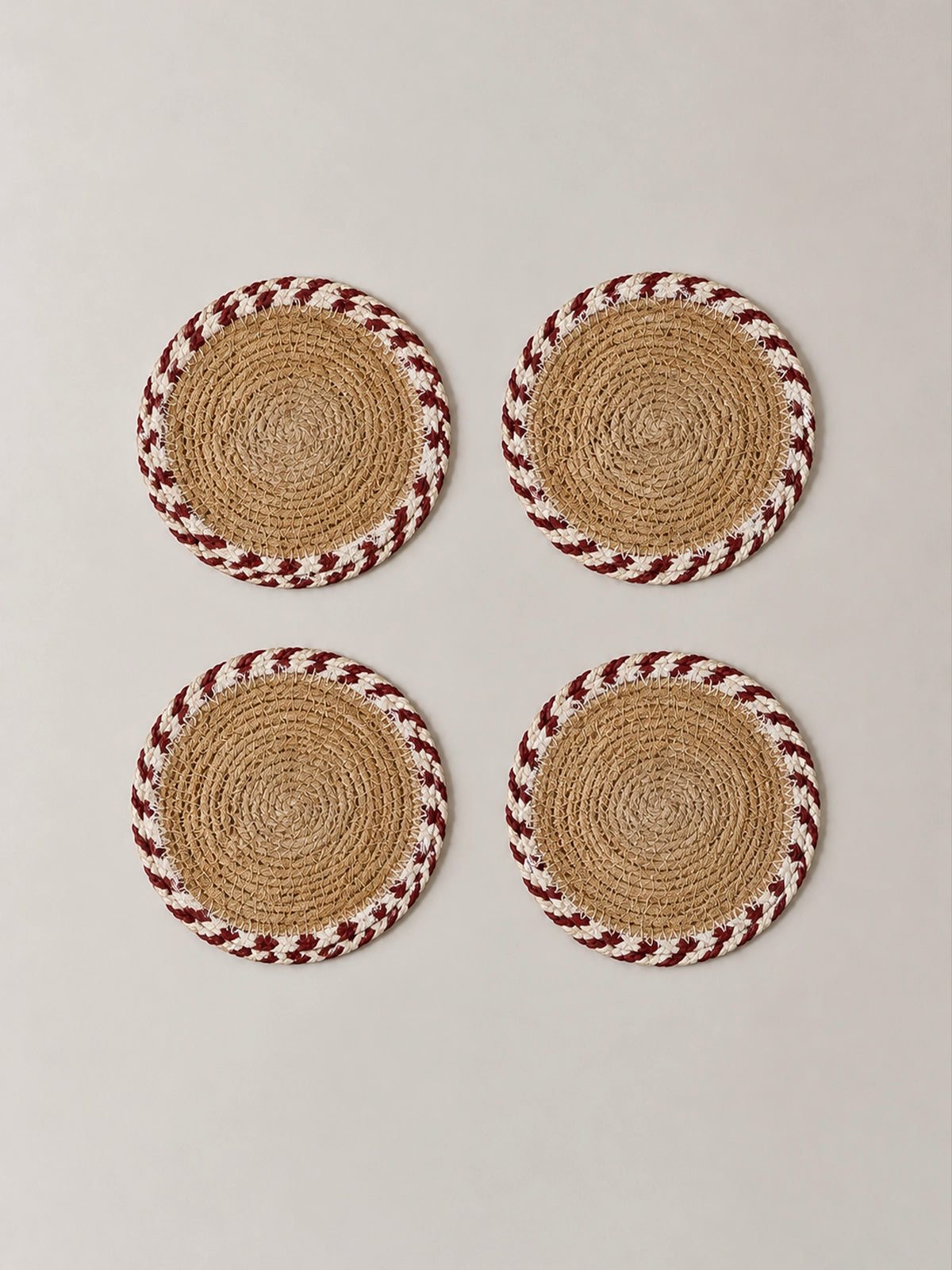 Set de 4 Posavasos de Seagrass Bruna – Burdeos y Natural