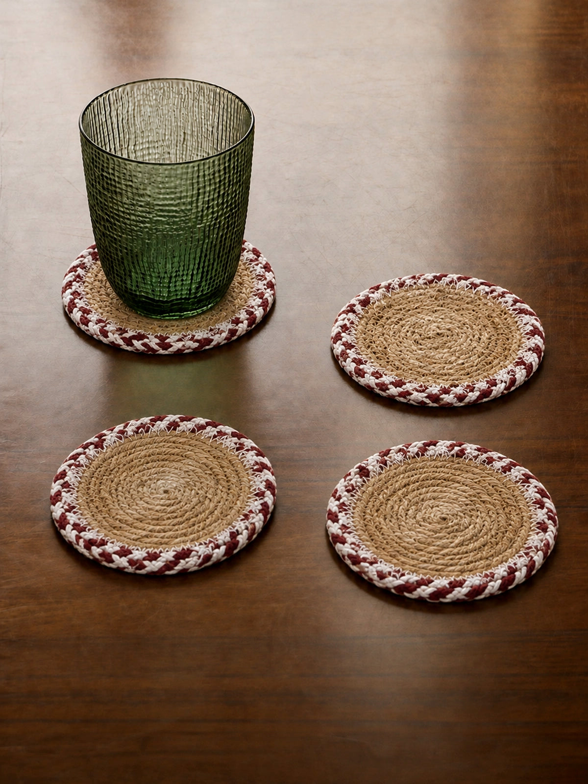 Set de 4 Posavasos de Seagrass Bruna – Burdeos y Natural