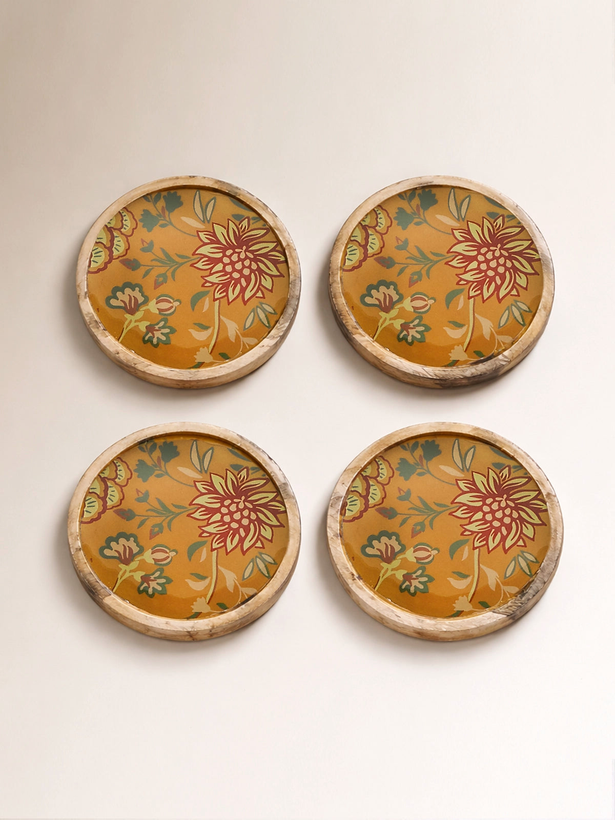 Set de 4 posavasos Jaipur de madera de mango con estampado floral