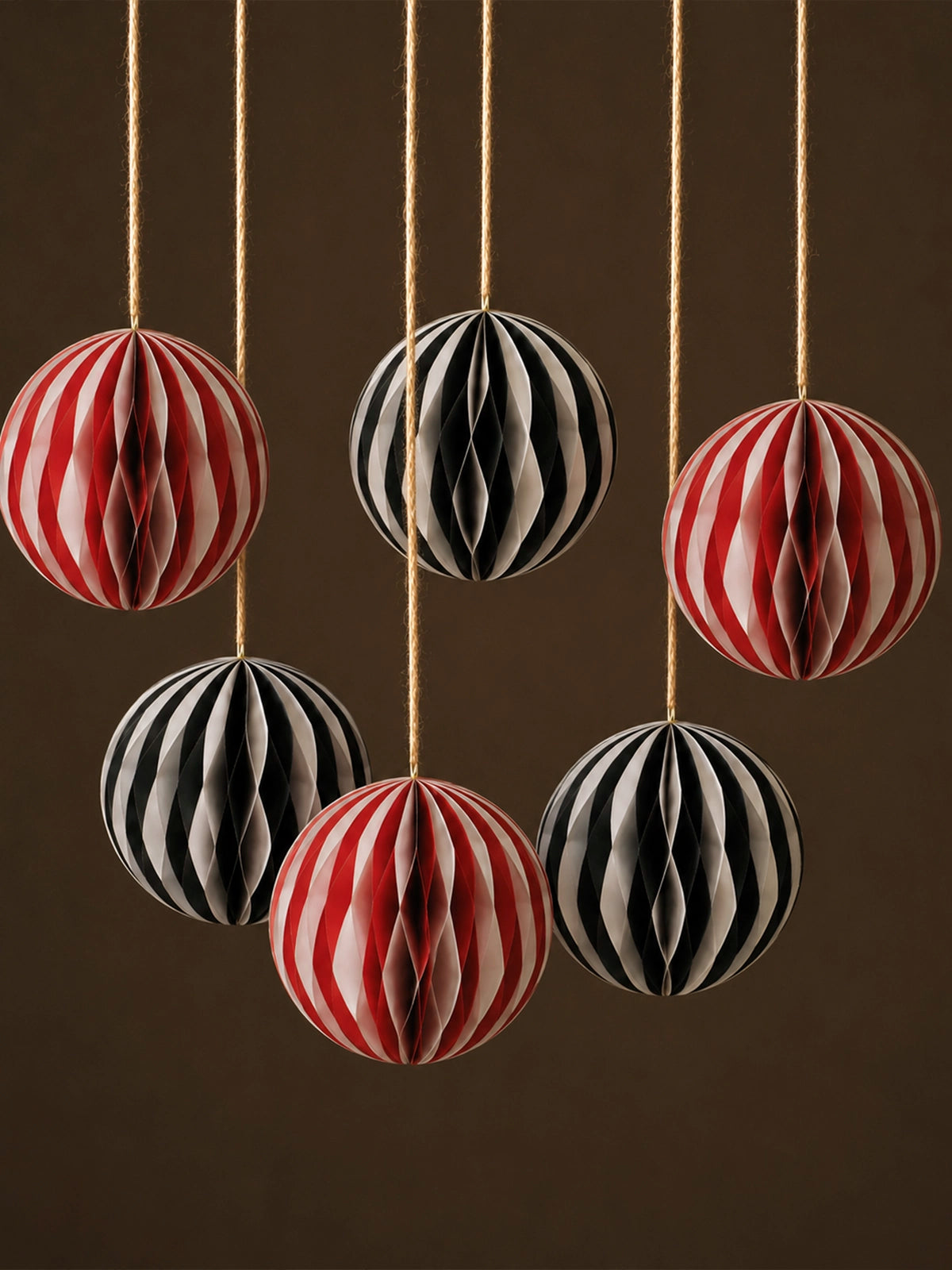 Set de 6 Bolas de Navidad de Papel – Rojo y Negro Ø15 cm