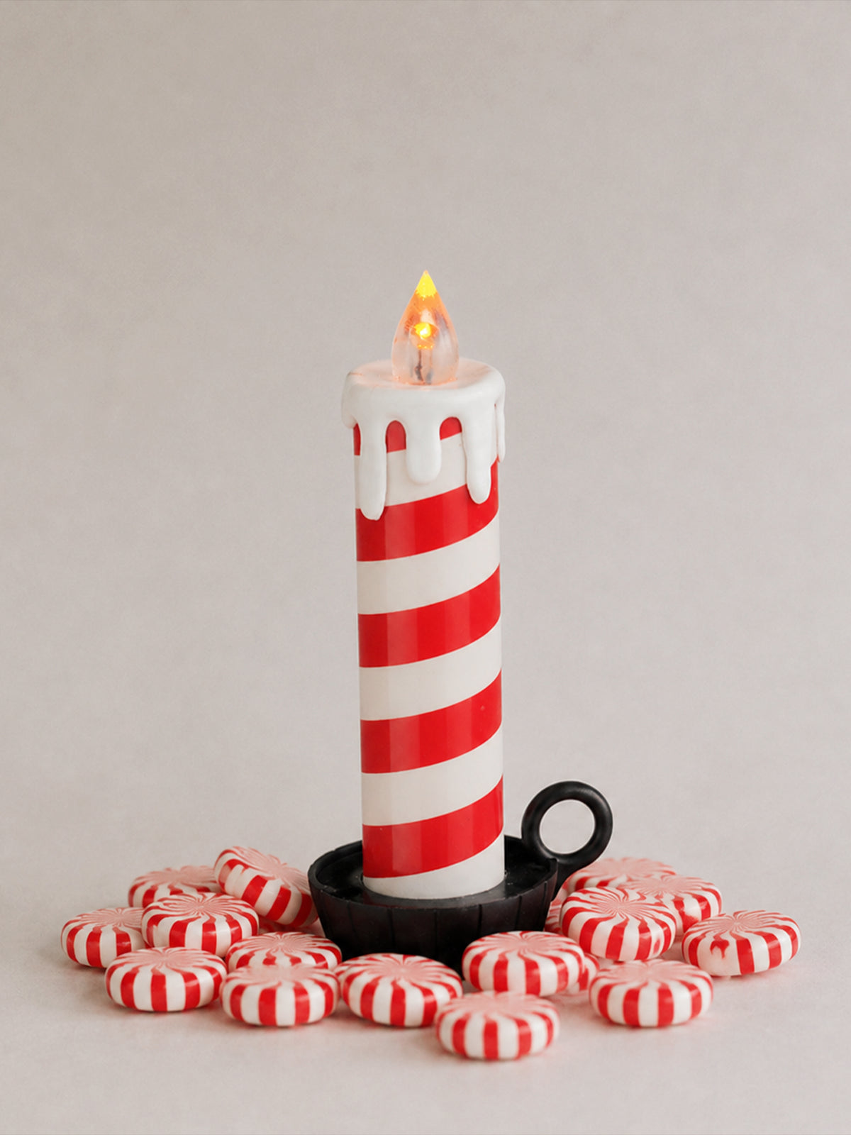 Vela LED Navideña Candy de Rayas Rojas y Blancas – 15 cm