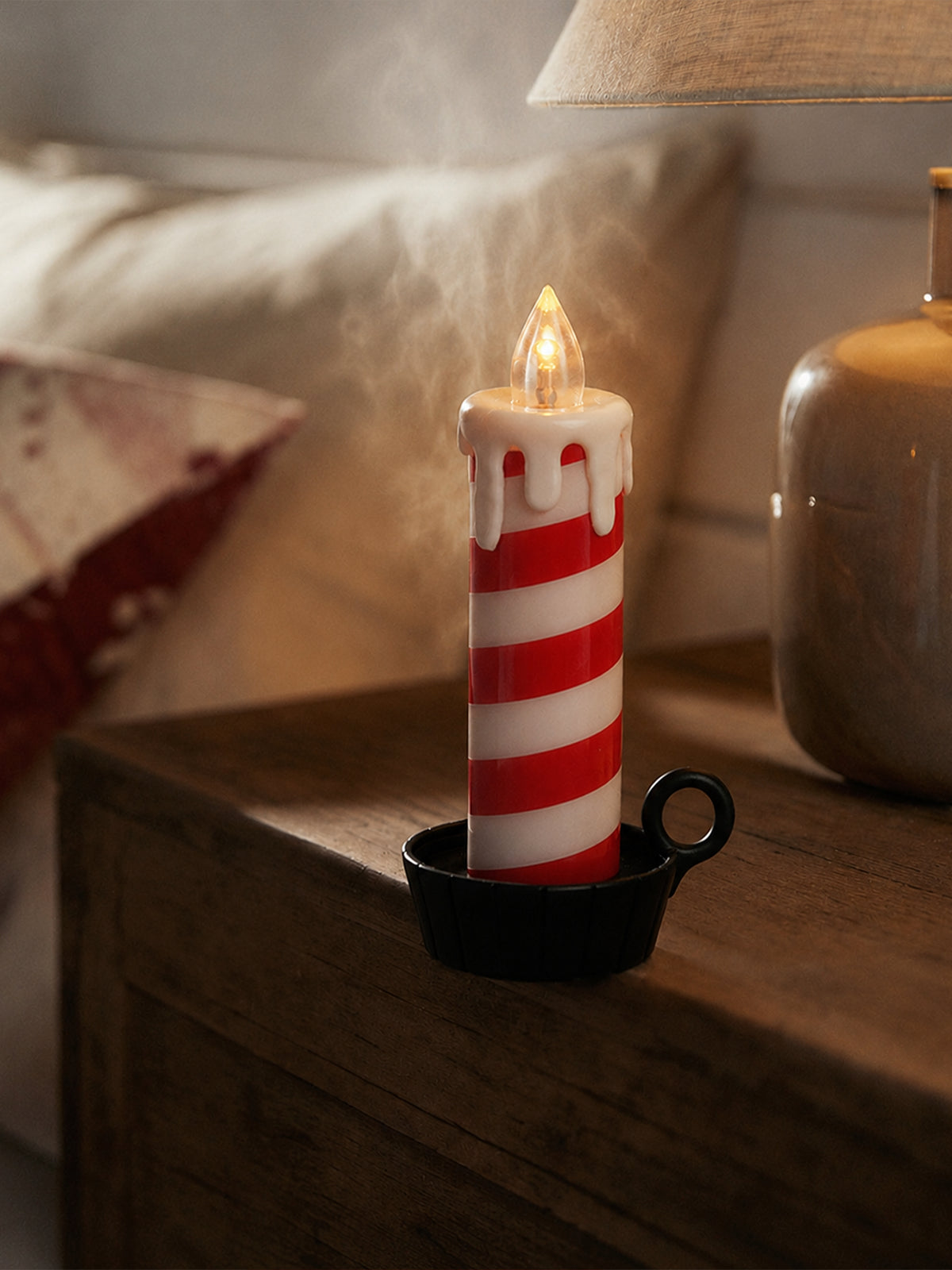 Vela LED Navideña Candy de Rayas Rojas y Blancas – 15 cm