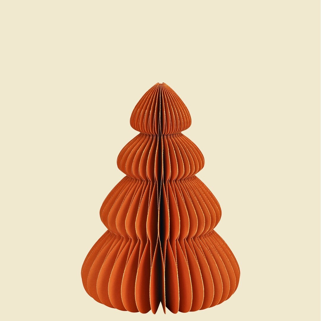Árbol navidad papel naranja plegable sostenible 15cm