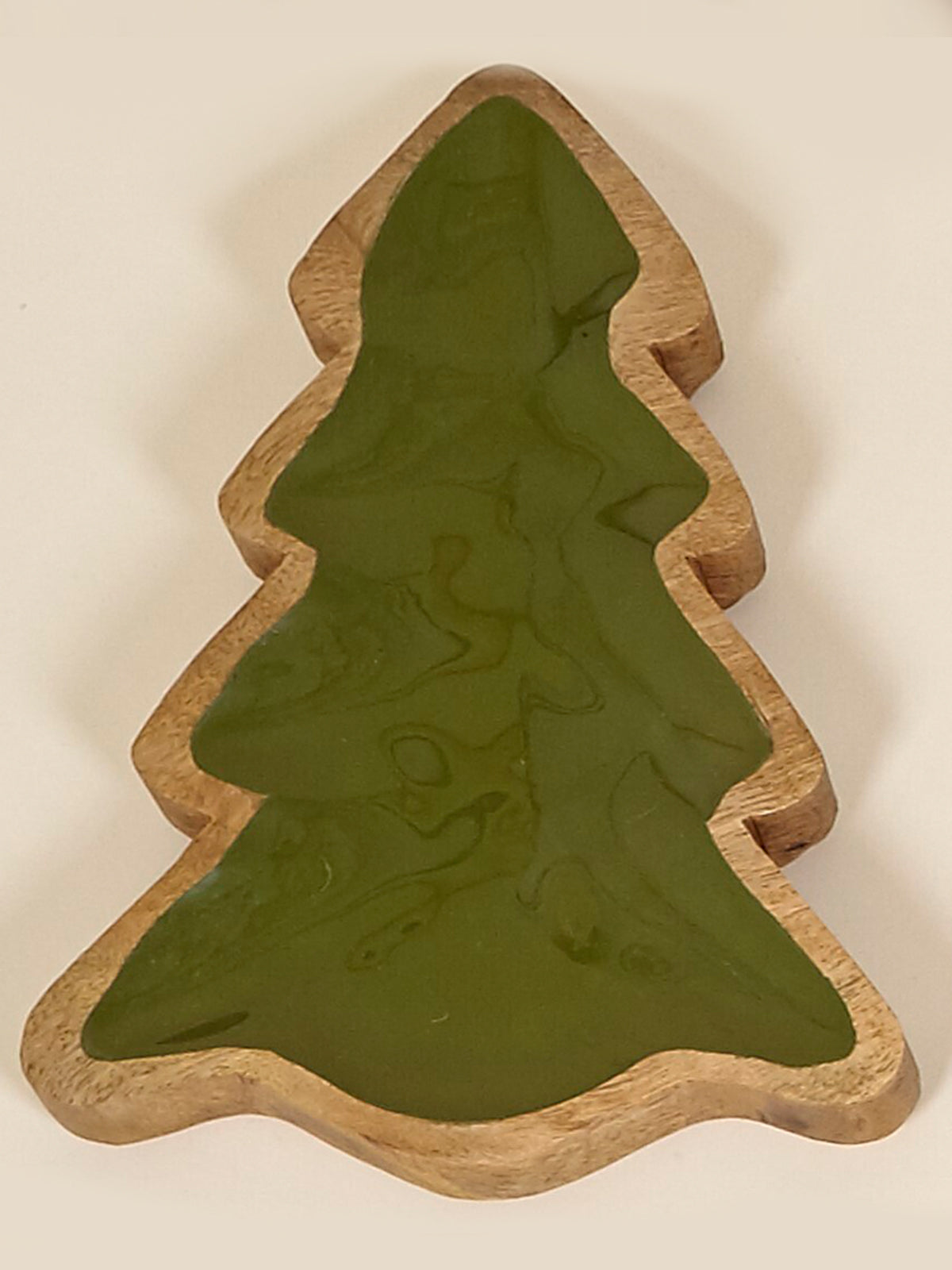 Bandeja árbol Christmas en madera de mango color verde oliva