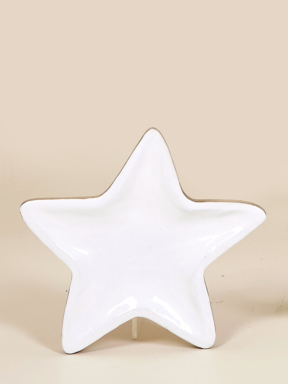 Bandeja estrella de madera de mango con base esmaltada blanca