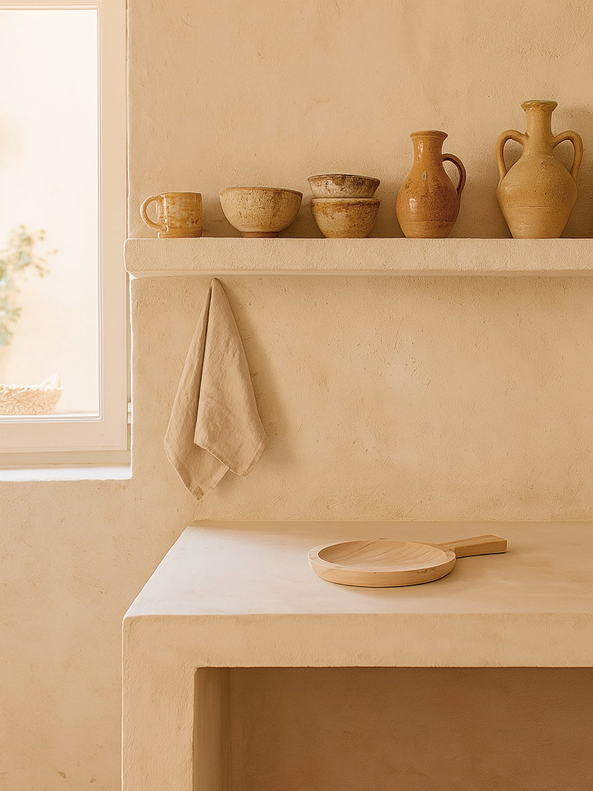 Bandeja con mango Kale redonda madera de Paulownia