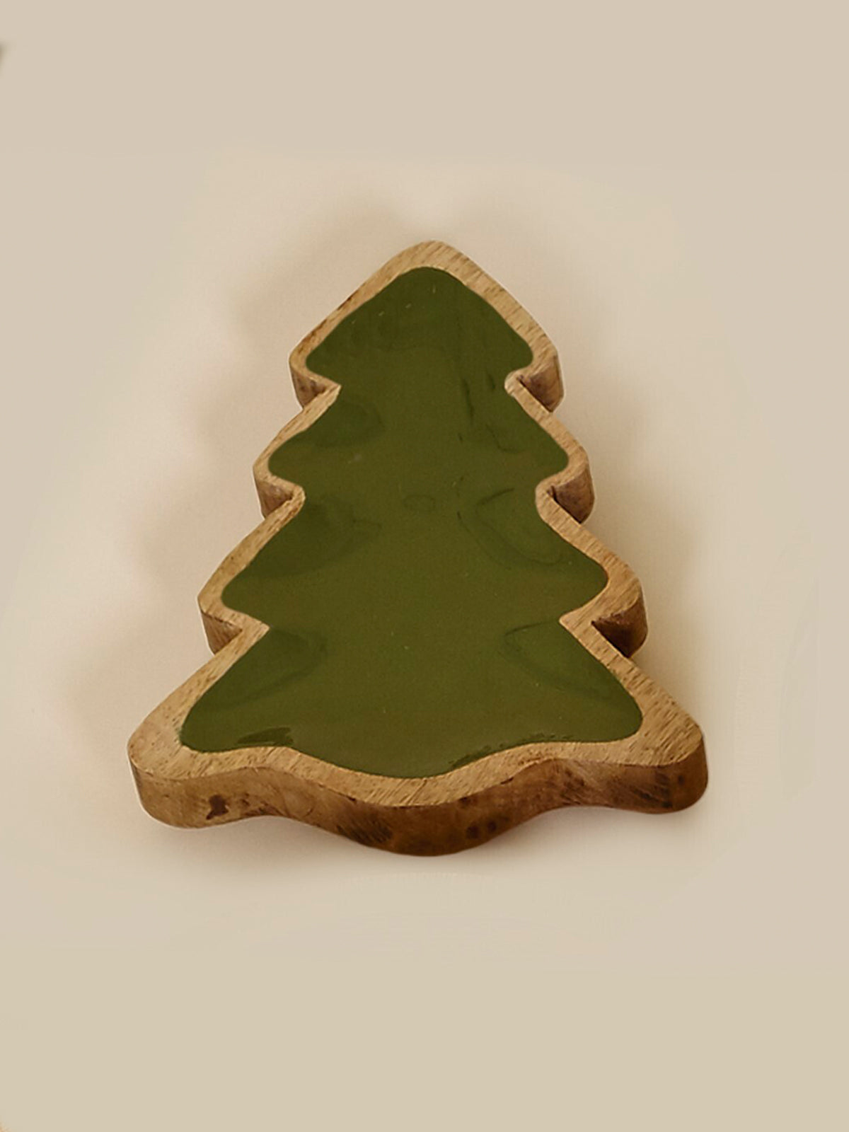 Bandeja árbol Christmas en madera de mango color verde oliva