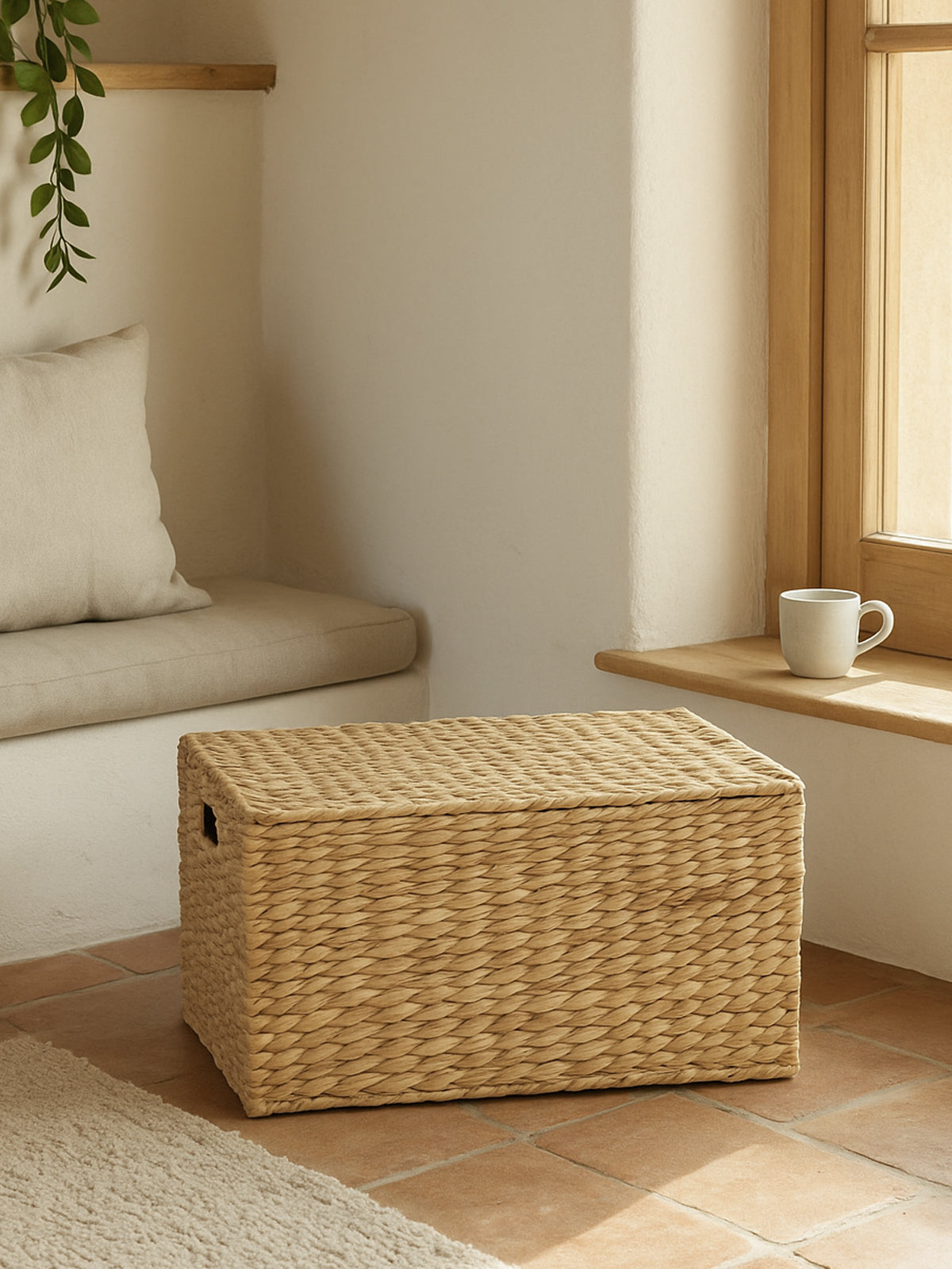 Baúl de mimbre perfecto para organizar el salón